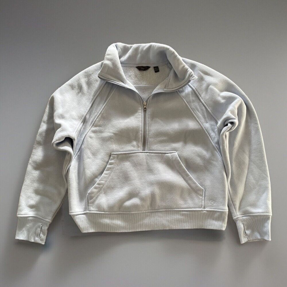Danskin Mixed Rib Half Zip Jacket LARGE Women's Pullover Halogen Baby Blue - Picture 2 of 10